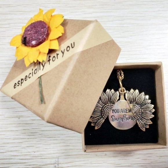You Are My Sunshine Sunflower Pendant Necklace, Rose Gold - Picture 10 of 12